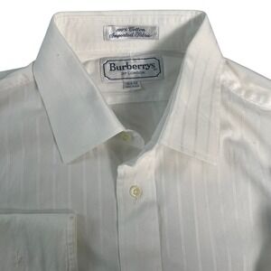 Burberrys of London Men's Solid White Striped Dress Shirt Long Sleeve ‎ 15.5 33